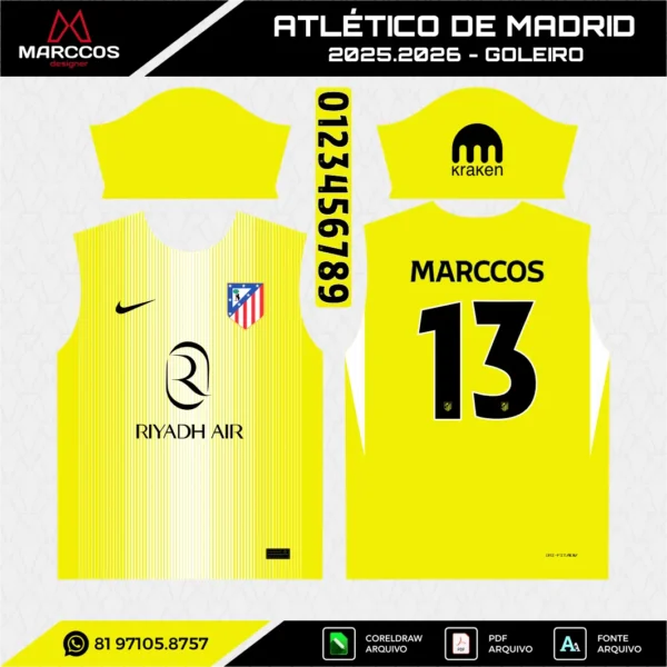 Arte Vetor Camisa Goleiro Atlético de Madrid 2025.2026