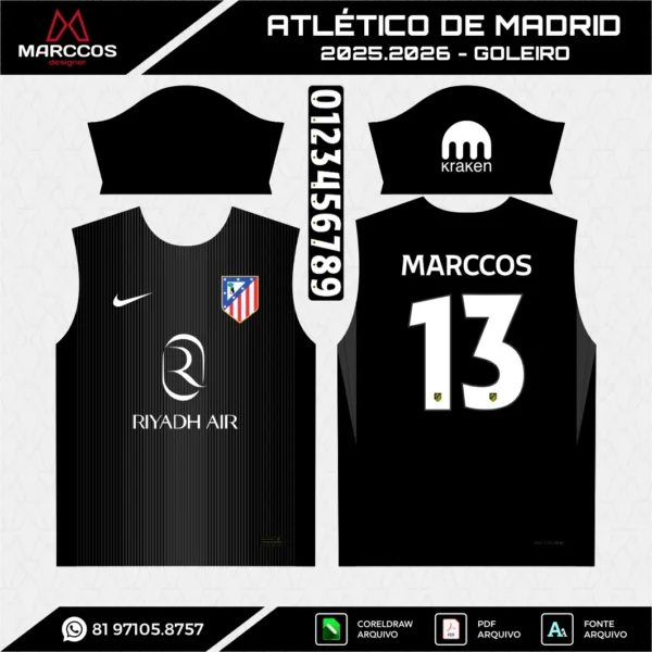 Arte Vetor Camisa Goleiro Atlético de Madrid 2025.2026