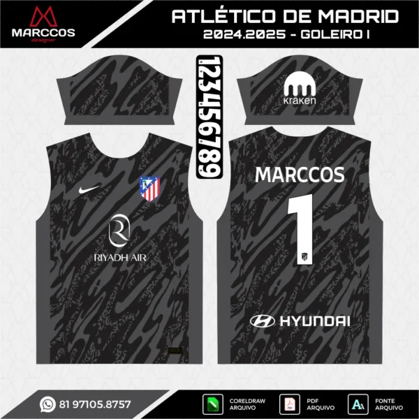 Arte Vetor Camisa Atlético de Madrid Goleiro 2024.2025 Arte Vetor Camisa Atlético de Madrid Goleiro 2024.2025