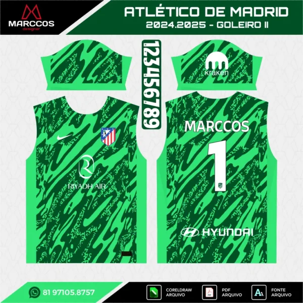 Arte Vetor Camisa Atlético de Madrid Goleiro 2024.2025 Arte Vetor Camisa Atlético de Madrid Goleiro 2024.2025