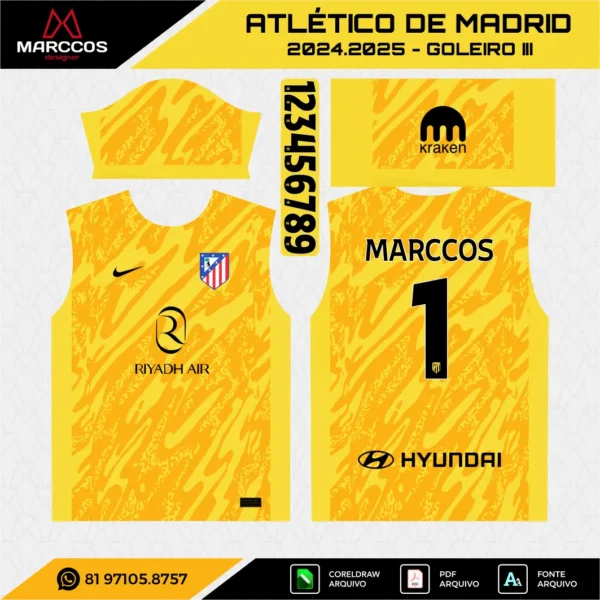 Arte Vetor Camisa Atlético de Madrid Goleiro 2024.2025