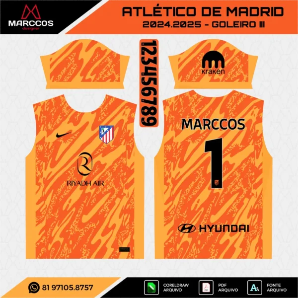 Arte Vetor Camisa Atlético de Madrid Goleiro 2024.2025 Arte Vetor Camisa Atlético de Madrid Goleiro 2024.2025