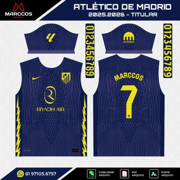 Arte Vetor Camisa Atlético de Madrid Reserva 2025.2026