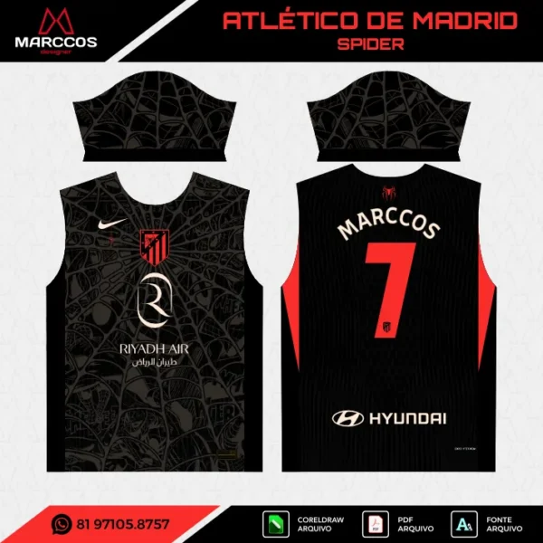 Arte Vetor Camisa Atlético de Madrid Spider