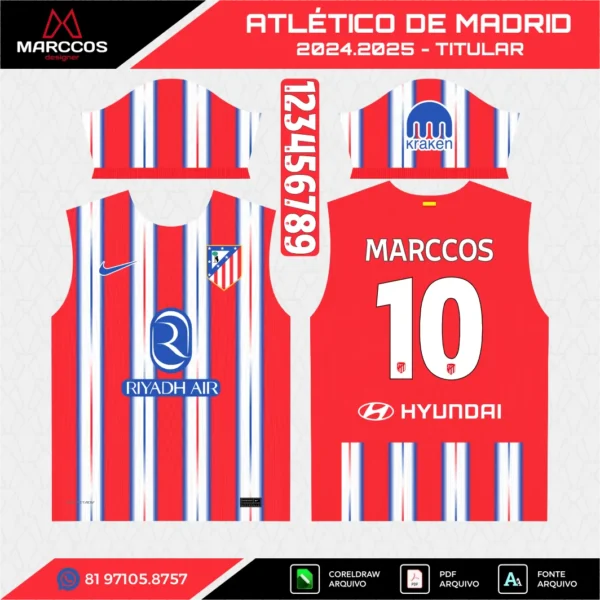 Arte Vetor Camisa Atlético de Madrid Titular 2024.2025