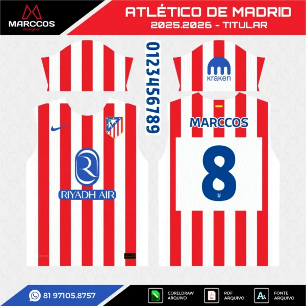 Arte Vetor Camisa Atlético de Madrid Titular 2025.2026
