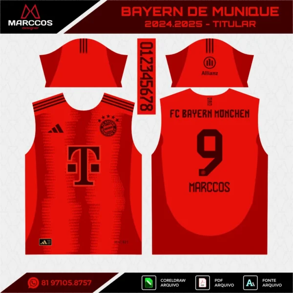 Arte Vetor Camisa Bayern de Munique Titular 2024.2025
