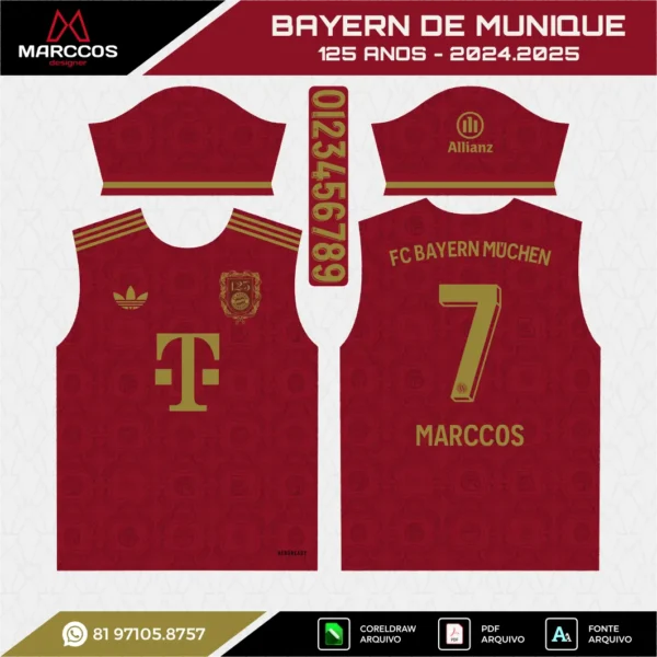 Arte Vetor Camisa Bayern de Munique 125 Anos 2024.2025