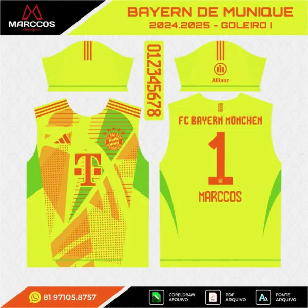 Arte Vetor Camisa Bayern de Munique Goleiro 2024.2025