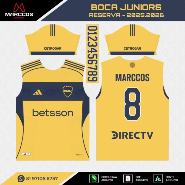 Arte Vetor Camisa Boca Juniors Reserva 2025.2026