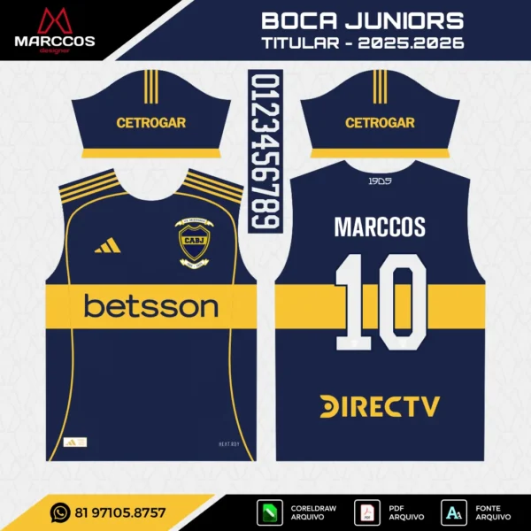 Arte Vetor Camisa Boca Juniors Titular 2025.2026