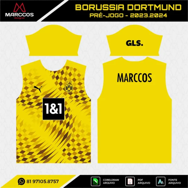 Arte Vetor Camisa Borussia Dortmund Pré-Jogo 2023.2024