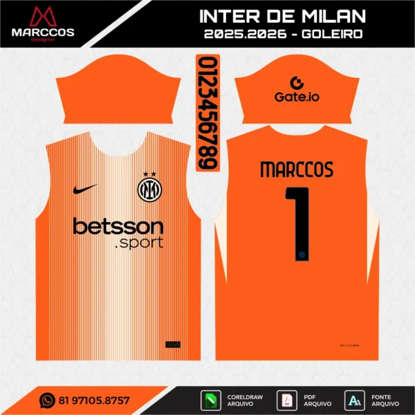 Arte Vetor Camisa Goleiro Inter de Milan 2025.2026