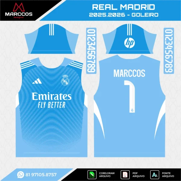 Arte Vetor Camisa Real Madrid Goleiro 2025.2026