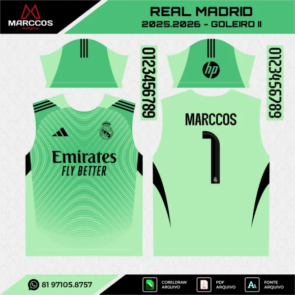 Arte Vetor Camisa Real Madrid Goleiro 2025.2026
