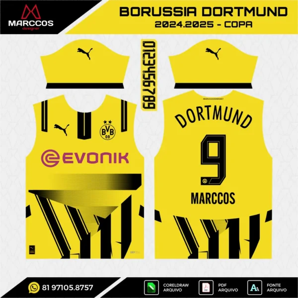 Arte Vetor Camisa Borussia Dortmund Copa 2024.2025