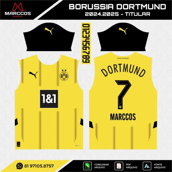 Arte Vetor Camisa Borussia Dortmund Titular 2024.2025