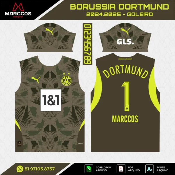 Arte Vetor Camisa Borussia Dortmund Goleiro 2024.2025