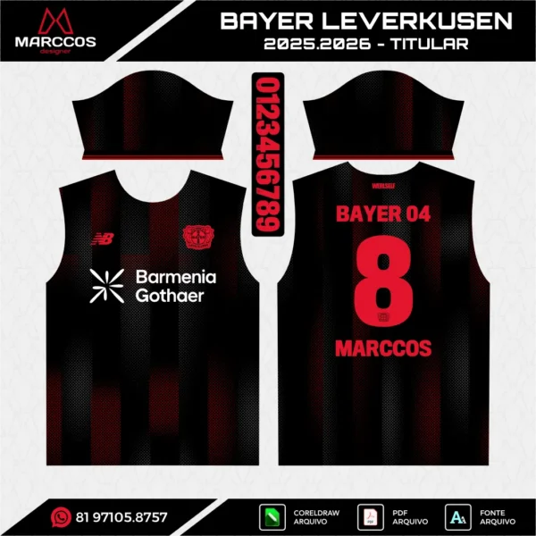 Arte Vetor Camisa Bayer Leverkusen Titular 2025.2026