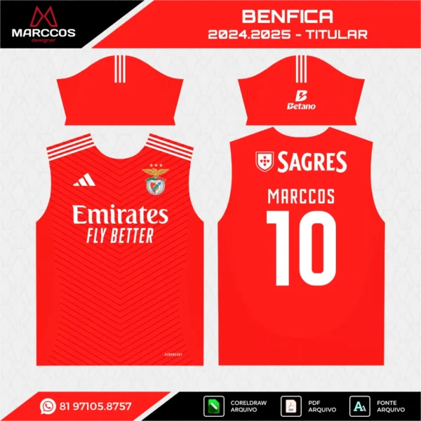Arte Vetor Camisa Benfica Titular 2024.2025
