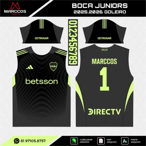 Arte Vetor Camisa Boca Juniors Goleiro 2025.2026