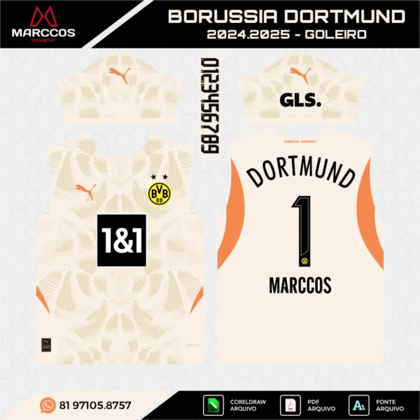 Arte Vetor Camisa Borussia Dortmund Goleiro 2024.2025