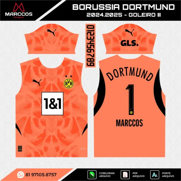 Arte Vetor Camisa Borussia Dortmund Goleiro 2024.2025
