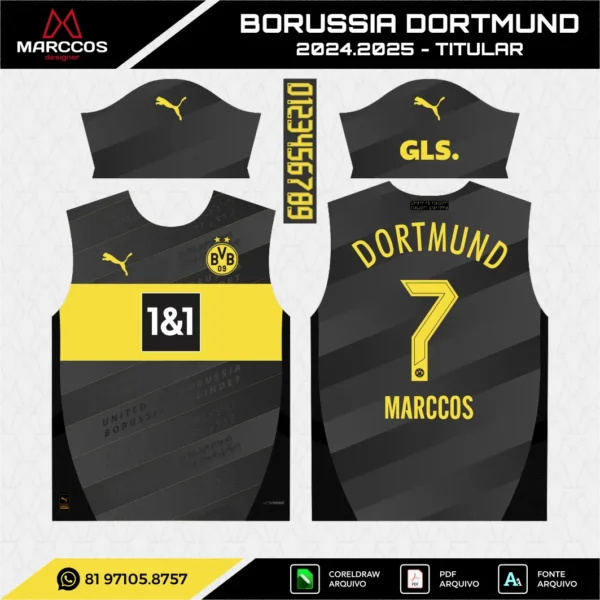 Arte Vetor Camisa Borussia Dortmund Reserva 2024.2025