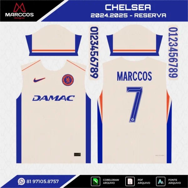 Arte Vetor Camisa Chelsea Reserva 2024.2025