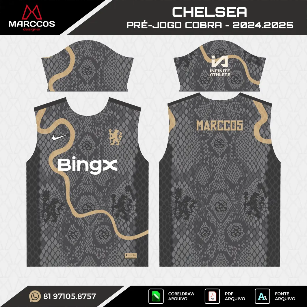 Arte Vetor Camisa Chelsea Pré-Jogo Ano da Cobra 2024.2025