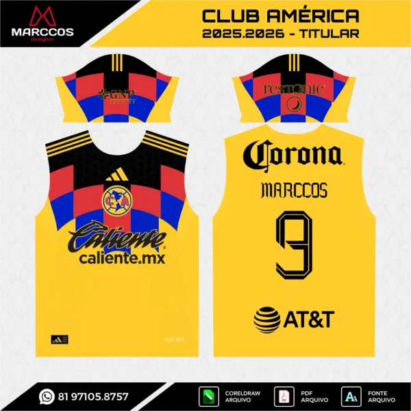 Arte Vetor Camisa Club América Titular 2025.2026