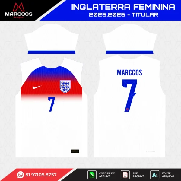Arte Vetor Camisa Inglaterra Feminina Titular 2025.2026