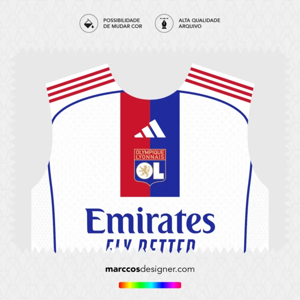 Arte Vetor Camisa Lyon Titular 2025.2026