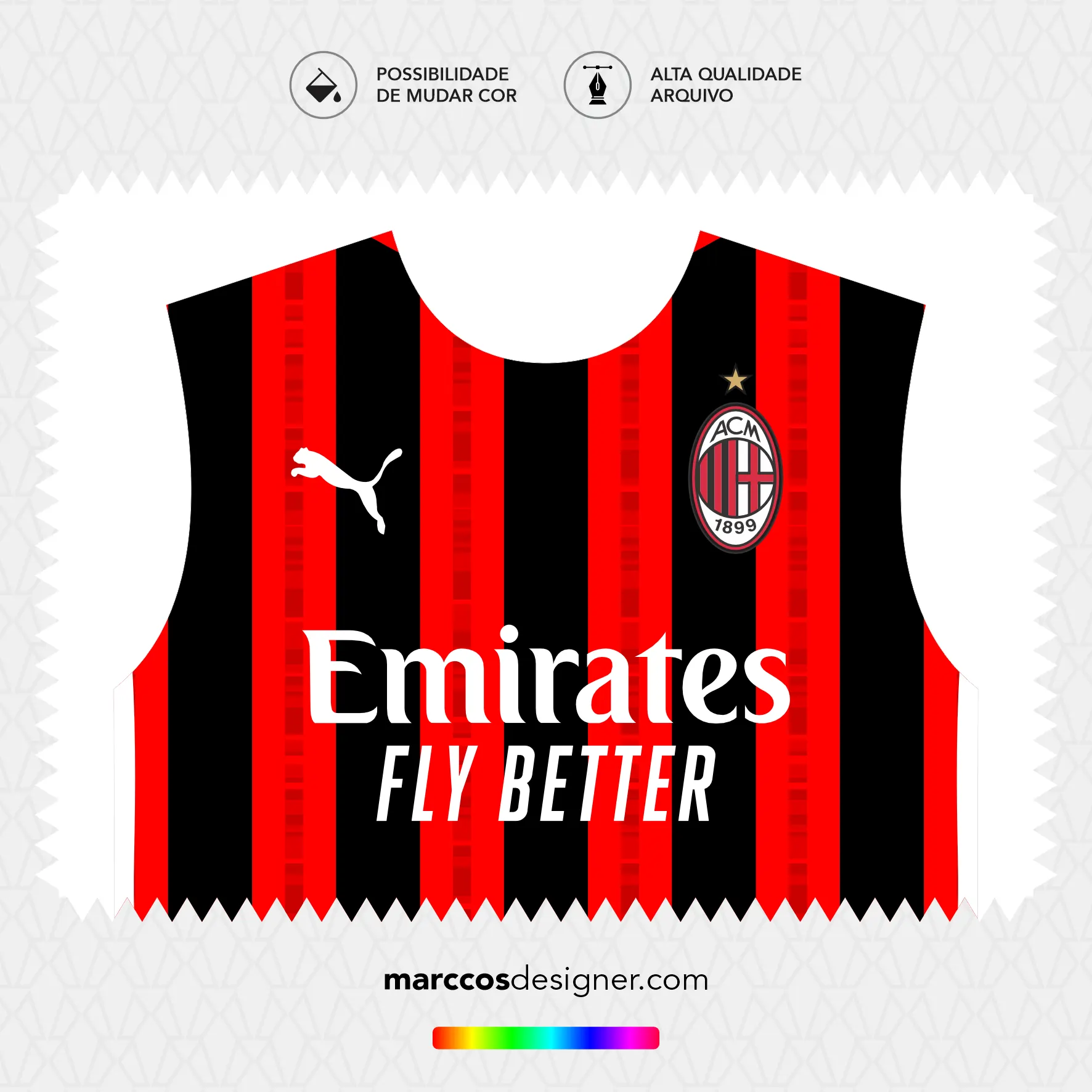 Arte Vetor Camisa Milan Titular 2024.2025