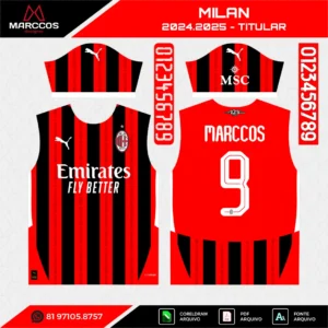 Arte Vetor Camisa Milan Titular 2024.2025