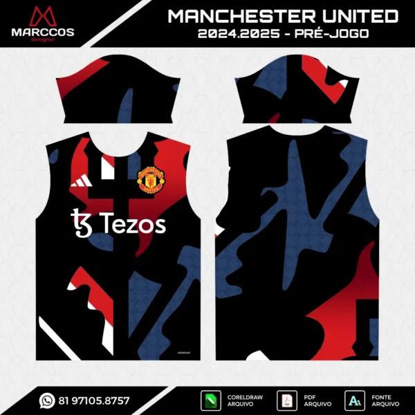 Arte Vetor Camisa Manchester United Pré-Jogo 2024.2025