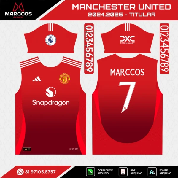 Arte Vetor Camisa Manchester United Titular 2024.2025