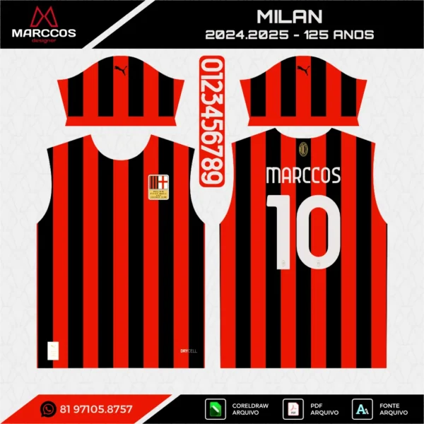 Arte Vetor Camisa Milan Aniversário 2024.2025
