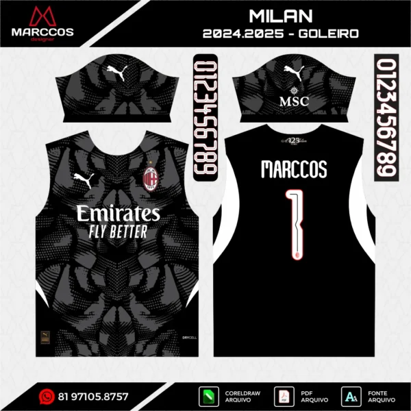 Arte Vetor Camisa Milan Goleiro 2024.2025