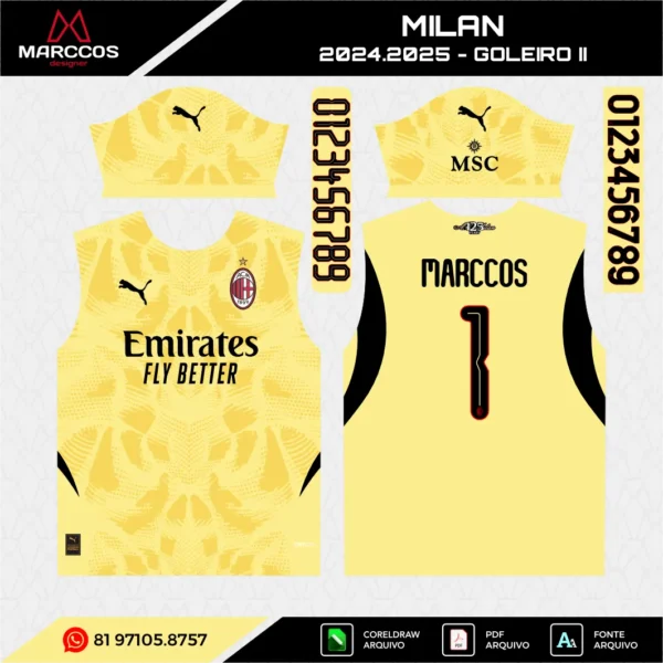 Arte Vetor Camisa Milan Goleiro 2024.2025