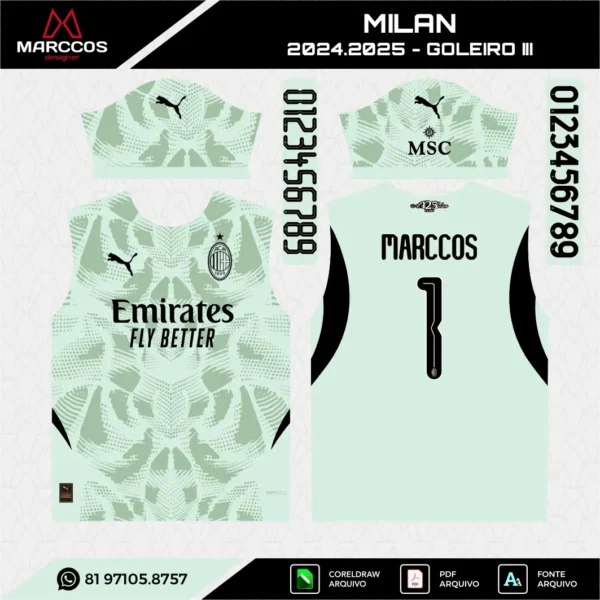 Arte Vetor Camisa Milan Goleiro 2024.2025