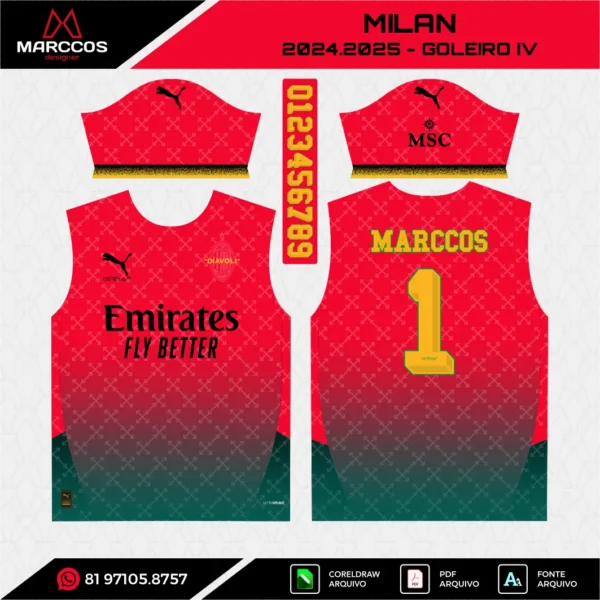Arte Vetor Camisa Milan Goleiro 2024.2025