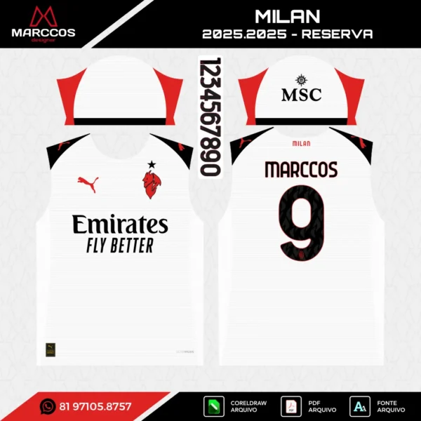 Arte Vetor Camisa Milan Reserva 2025.2026