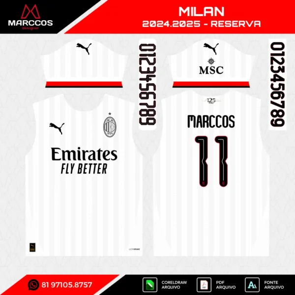 Arte Vetor Camisa Milan Reserva 2024.2025