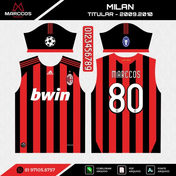 Arte Vetor Camisa Milan Titular 2009.2010