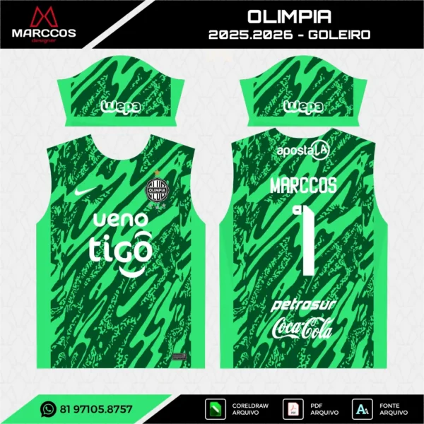 Arte Vetor Camisa Olimpia Goleiro 2025.2026