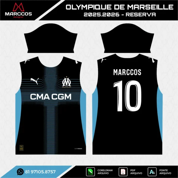 Arte Vetor Camisa Olympique de Marseille Reserva 2025.2026