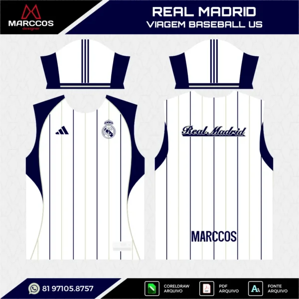 Arte Vetor Camisa Real Madrid Viagem Baseball 2024.2025