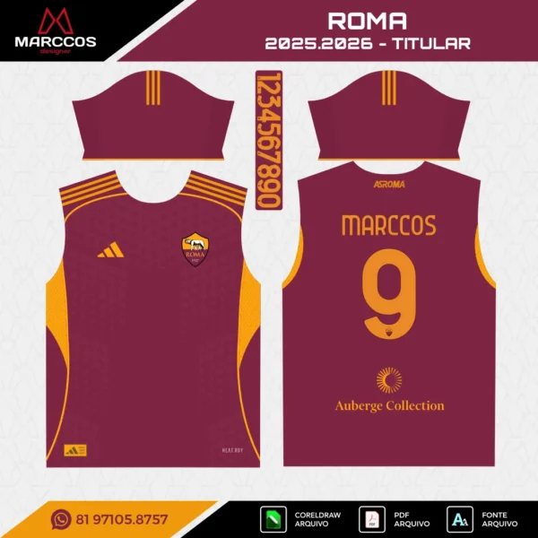 Arte Vetor Camisa Roma Titular 2025.2026 Arte Vetor Camisa Roma Titular 2025.2026