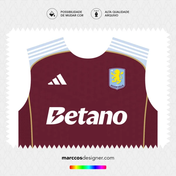 Arte Vetor Camisa Aston Villa Titular 2025.2026
